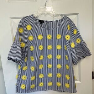 Talbots Blue and White Flutter Sleeve Blouse